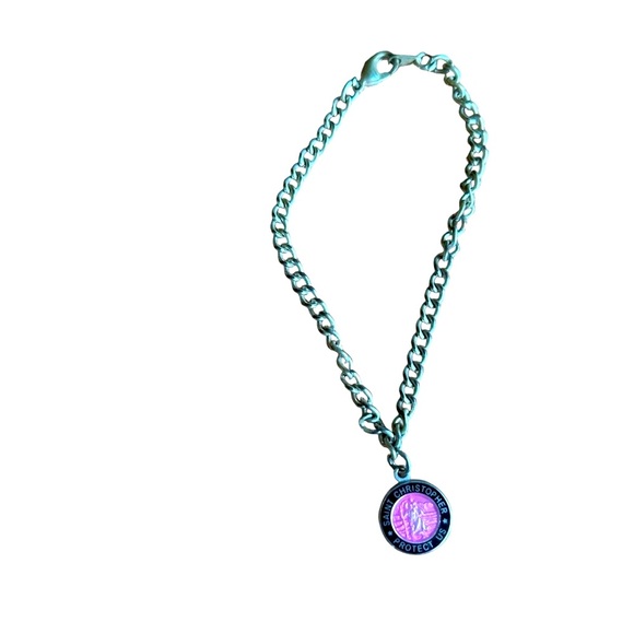 Pink St Christopher Charm with chain - Picture 2 of 8